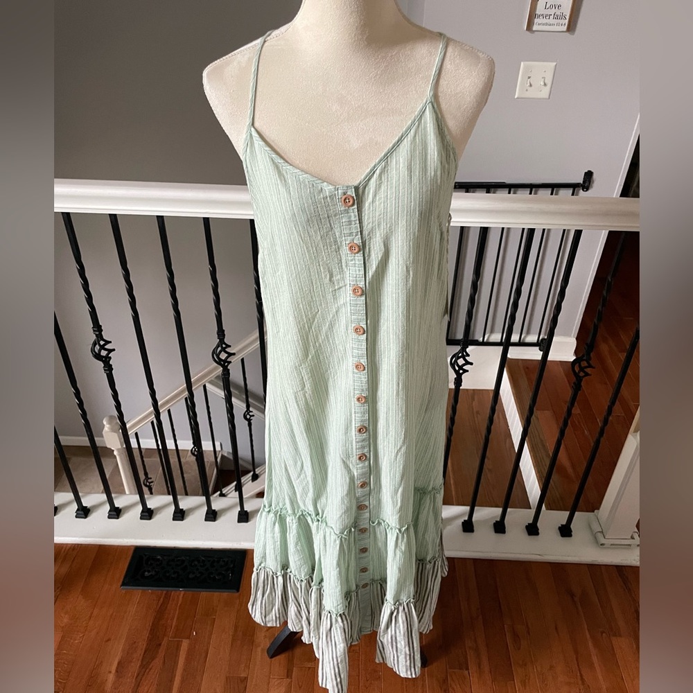 NEW Ava James Button Tiered Midi Dress Sleeveless Large